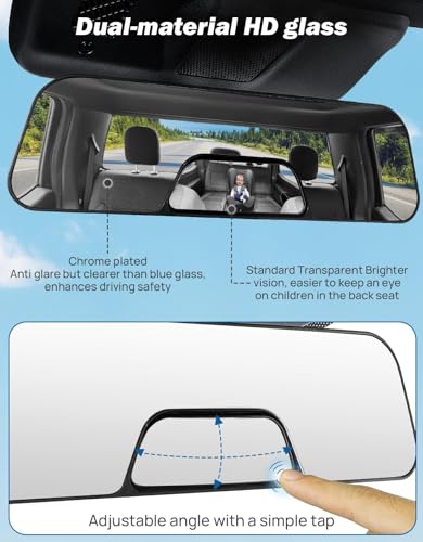 Image of Rear View Mirror, 12 Inch Panoramic Anti-Glare Rearview with baby Mirror, Interior Clip-on Wide Angle Convex to Reduce Blind Spot, Effectively for More Car SUV Trucks