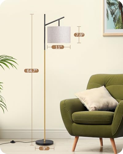 Image of EDISHINE Black Gold Modern Floor Lamps for Living Room, Arc Standing Lamp | Bulb Included, 3 Color Temperatures, Flexible Lampshade, Foot Switch, Weighted Base, Tall Light for Office, Bedroom