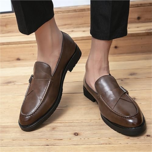Men Classic British Style Leather Loafers Business Office Casual Dress Shoes Soft Sole Anti Slip Trendy Comfortable(Brown,7)2