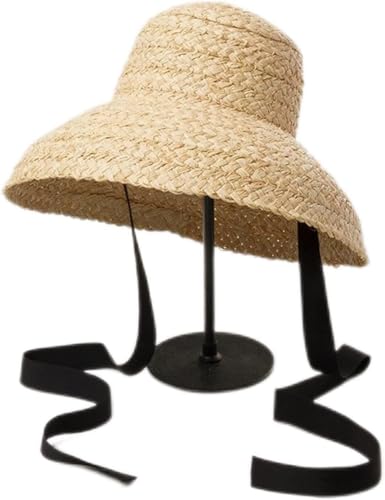 Sombreros de playa hechos a mano para mujer, estilo retro, plano, de ala grande, sombrero de paja para mujer, para exteriores, sol, playa, verano