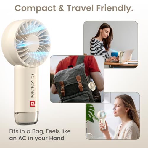 Image of Portronics Toofan Mini 2 Rechargeable Personal Hand Fan with 4000mAh Battery, Up to 6000 RPM High-Speed Airflow, 5 Speed Levels, BLDC Motor, Type-C Charging, For Travel, Office, Makeup & Outdoor
