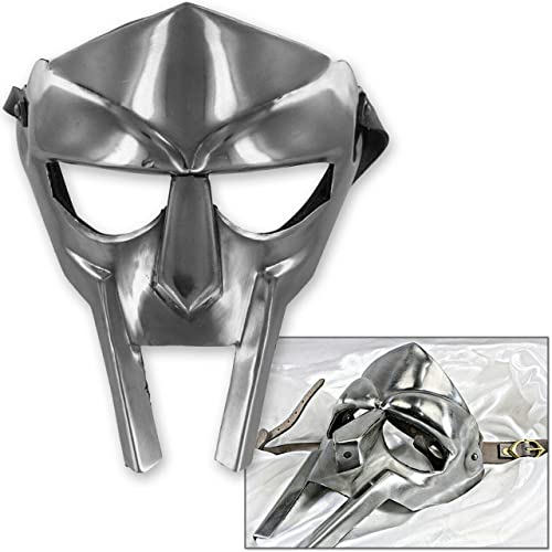 Image of AnNafi MF Doom Mask Roman Gladiator Helmet Face Mask, Medieval Armor Steel Costume 18g, Re-Enactment Steel Viking MASK Silver