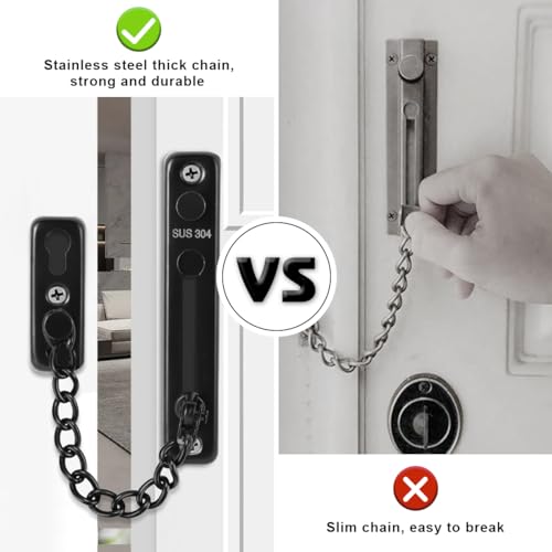 Tür Sicherheitskette,Türkette,Tür Kettenschloss aus Edelstahl 304,Türkettenschloss mit Schraube,Türketten-Sicherheitsschloss für Haus,Hotel,Innentüren und Fenster (Schwarz)