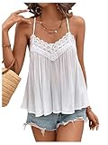 MakeMeChic Women's Guipure Lace Spaghetti Strap V Neck Cami Tops Backless Summer Camisole White Medium