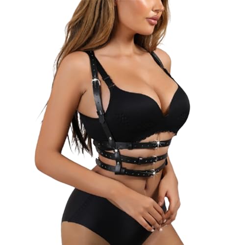 Fetish Chest Harness, Body Harness Belt for Women - Sexy PU Leather Bondage Harness, Adjustable BDSM Straps, Gothic Punk Waist Belt, Festival Rave Outfit, Cosplay Accessories, SM Kit, Waist Cincher