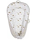 Aila + Aiden Baby Lounger | Organic Cotton Infant Lounger | Reversible, Adjustable & Portable Floor Lounger |Supervised Use | Soft, Breathable, Washable Cover - Star Collection (White/Tan)