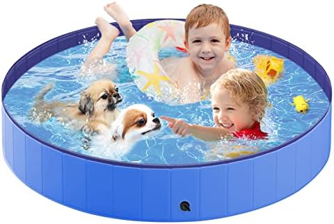 Migtory Foldable Dog Pool, Collapsible Hard Plastic Dog Swimming Pool, Portable Bath Tub for Pets Dogs and Cats, Outdoor Collapsible Pet Bathing Tub for Dogs Cats and Kids 47 x 12 Inches