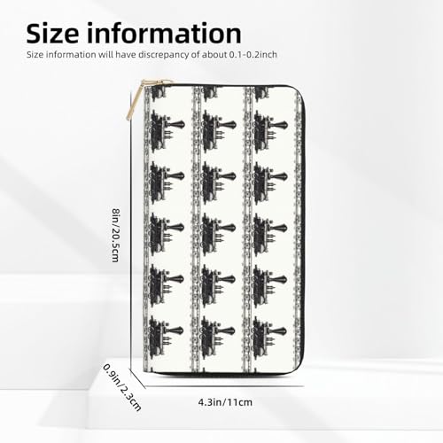 Black Retro Train Print Wallet Women Men, Long PU Leather Wallets for Women, Cute Womens Travel Wallet Purse Pouch with Zipper Pocket3