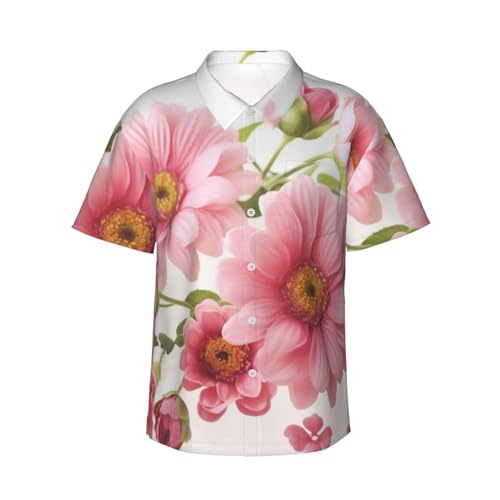 Chemise hawaïenne homme fleurs roses décontractée et fluide de qualité