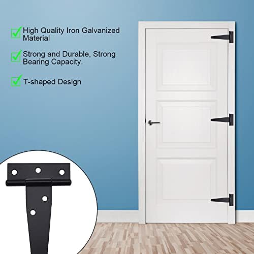 LYTIVAGEN 4 PCS Heavy Duty Tee Hinges T Strap Hinges Metal Tee Hinges Gate Strap Hinge Rustproof T Hinges Metal Door Hinge with 1 Stainless Steel Door Catch 28 Screws for Windows, Fence, Sheds, Barn