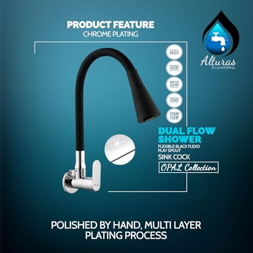 Image of ALTURAS Dual Flow Black Kitchen Sink Cock with 360 Degree Swivel Spout | Kitchen Sink Tap | Kitchen Faucet | Tap for Kitchen (Opal)