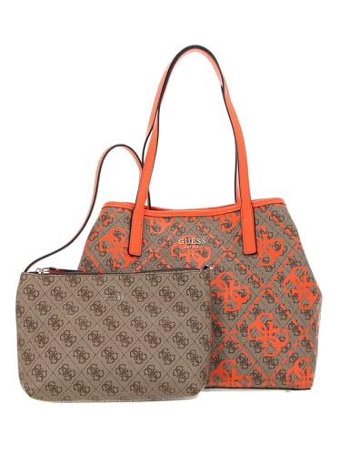 GUESS Women Vikky Large Tote Bag, Latte-Logo/Orange