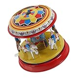 Yardwe 1pc Tin Retro Iron Clockwork Merry-go-Round Toy for Home Decor Vintage Carousel Design Easy Wind-up Mechanism for Collectors and Antique Toy Lovers