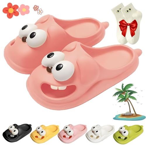 Soulmate Tongue Kiss Slippers Couples, Kissing Slippers for Couples, Big Toe Shoes Funny,Non-slip Quick Drying Soft Lightweight Shower Cloud Slides,Cartoon Package Head EVA Slides