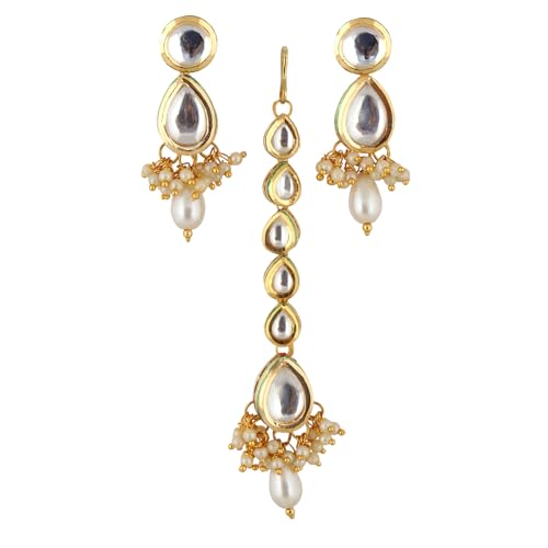Image of Lucky Jewellery Meenakari 18k Gold Plated Tika Earring Combo Uncut Big Faux Kundan Choker Necklace set