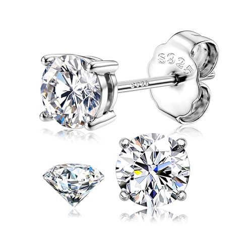 Dochais Moissanite Stud Earrings for Women Men 925 Sterling Silver Earrings 18K White Gold Plated Earring Hypoallergenic Brilliant Round Cut D Color VVS1 Clarity Diamond Earring 7MM
