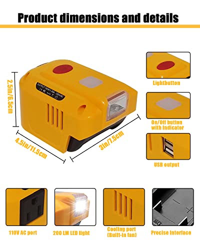 150W Powered Inverter For Dewalt 20V Battery, Dc 20V To Ac 110V-120V Portable Power Station With Dual Usb Outlet And Ac Outlet And 200Lm Led Light Battery Inverter #TOP1