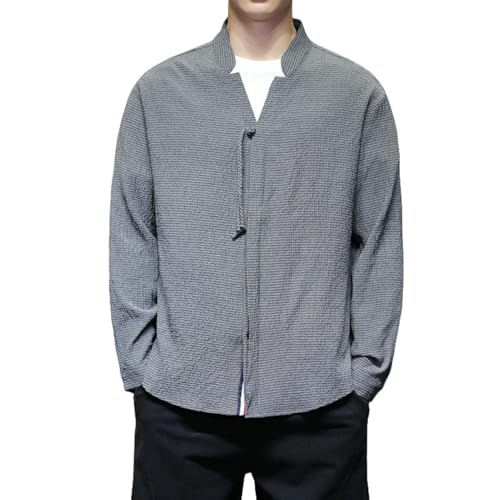 Chemise à manches longues pour homme style chinois col V vêtement automne