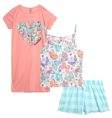 dELiA*s Girls Pajama Set - 3 Piece Short Sleeve Sleep Tops Pajama Shorts and Nightgown PJs Matching Pajamas for Kids (7-16)
