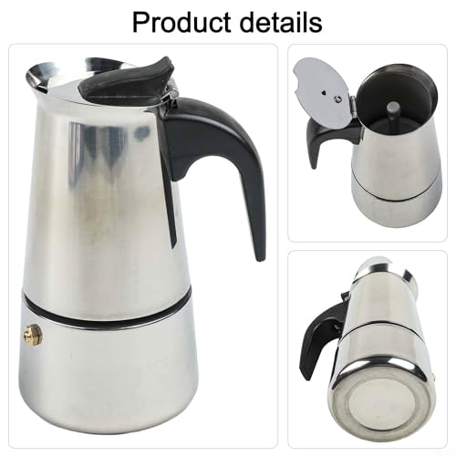 Rehoetom Mokkakanne aus Edelstahl mit wärmeisoliertem Griff und Sicherheitsventil, kompatibel mit Gas-, Elektro- und Induktionsherden (200 ml)