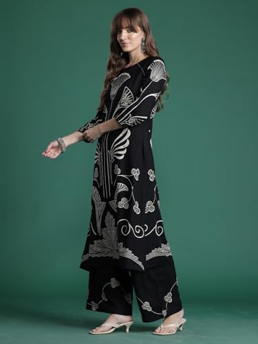 Image of INDO ERA Women's Straight Viscose Rayon Ethnic Motifs Printed Kurta & Palazzo Set (IESTR10489)