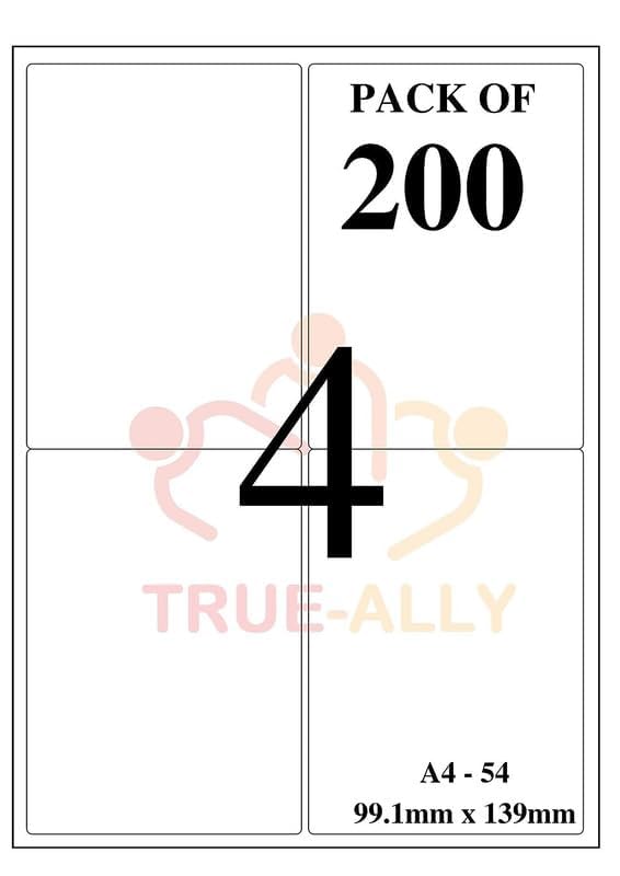 Image of True-Ally Easy Ship Sticky Paper a4 Size Pack of 800 Labels (200Sheets) Print Order Shipping Address Pre-Cut Labels Invoices Stickers (4 Labels in 1 Sheet) (A4ST4-200 Sheets)