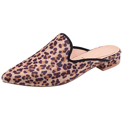 Image of Fericzot Women's Velvet Backless Pointed Toe Slip On Loafers Flats Embroidery Mule Slippers Shoes