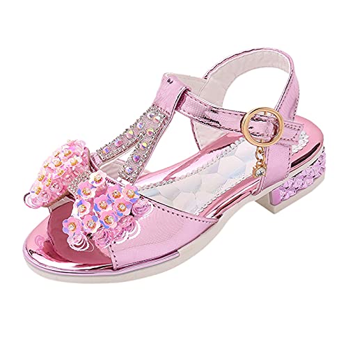 Toddler Girl Sandals Buckle Sandals Sequins Bow Girls Beach Baby Strap Breathable Soft Kids Shoes Girl's Shoes (Pink, 30)