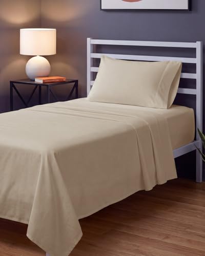 Image of Sleepy Town Twin Size Bed Sheets - 3 Piece - Twin Sheet Set - Extra Soft, Comfy & Cooling - Easy Care - Shrinkage, Wrinkle & Fade Resistant - Brushed Microfiber - Deep Pocket Bed Sheets (Cream)