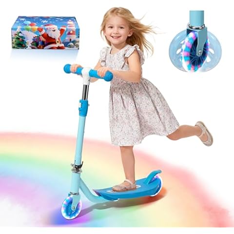 Kick Scooter for Kids 5-7 6-8 Years Age - Solid Metal Anti-Crack Frame&Brake,Height Adjustable,Light Up Two Wheel Toddler Scooter 4 Year Old,Boys Girls Outdoor Kid Child Toy Blue Cover
