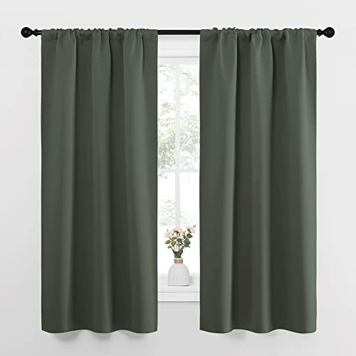 NICETOWN Bedroom Curtains Blackout Draperies - All Season Thermal Insulated Solid Rod Pocket Top Blackout Curtains/Drapes for Kid's Room (Dark Mallard