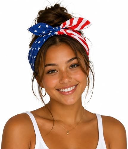 Tobeffect 4th of July Headbands for Women American Flag Hair Accessories- Patriotic Women's Headbands with Bow Non Slip - Red White and Blue Hairbands for Independence Day Wide Head Wraps 1 Pack