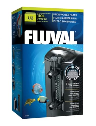 Fluval U2 Internal Aquarium Filter – Up to 110 Litre Fish Tanks, 400 L/H Adjustable Flow, 3-Stage Filtration with BioMax, Freshwater, Marine & Reptile Use