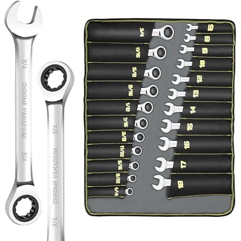 AIRAJ PRO Ratcheting Wrench Set, 22-Piece 72 Teeth Ratchet Wrench Chrome Vanadium Steel with Roll Up Pouch Cover