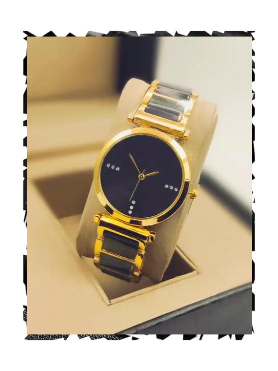 NIJAMRUT Fancy Solid Designer Metal Chain Analog Watches for Women/Popular Luxury Fashion Watches for Women and Girls (Black Gold) (B0D8WFCLK8) Amazon Price History, Amazon Price Tracker