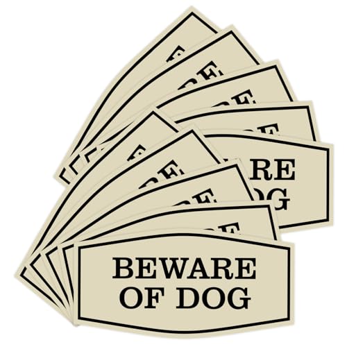 All Quality Fancy Beware of Dog Wall or Door Sign | Durable Material | Home Security Signs | Easy to Install (Ivory/Brown) - Large 10 Pack