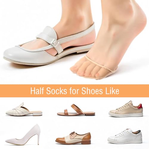 6Pairs Toe Toppers Socks for Women No Show Liner Half Socks for Heels Seamless Grip Hidden Toes Covers Invisible Non-Skid Bottom for Mule Heels Ball of Foot Cushion Socks Women's Toe Cover3