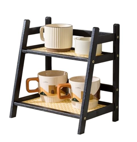 Bambus-Becherhalter – 2-stöckiger Arbeitsplatten-Organizer für Tee- und Kaffee-Bar-Zubehör, Haushalts-Becherregal, Gewürzaufbewahrung – Küchenthekenregal