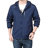 [SLINX] ジャケット コート メンズ 夏服 涼しい パーカー UVカット 日焼け止め 夏 通気 軽量 薄手 防風 撥水 多ポケット アウター フード付き 無地 おしゃれ カジュアル 春 秋 日常 通勤 WT03 (JP, アルファベット, L, ネイビー)