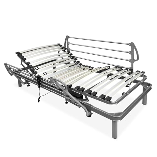 amuéblate online - Cama Articulada Eléctrica Ergotop con 5 Planos y Estructura Reforzada + Juego de Barandillas Abatibles - Ergonómica, Fiable y Silenciosa, Motor Alemán, 90 x 190