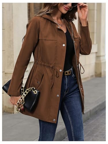 MakeMeChic Women's Double Breasted Long Sleeve Hooded Jackets Drawstring Outerwear Jacket with Pockets3