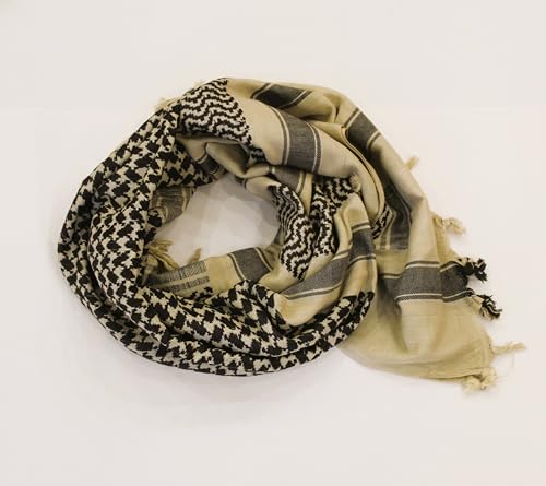 Image of Cotton Shemagh Keffiyeh Scarf - Lightweight Tactical Desert Head Neck Wrap, Sun Protection Outdoor Scarf for Summer Hiking