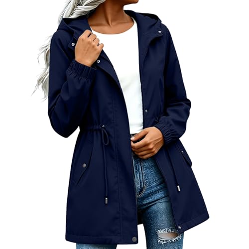 Image of Znwerma women's summer jacket Waterproof Jacket Women Ladies Lightweight Jackets with Hood 2026 Windbreaker Rain Coat with Pockets Casual Long Sleeve Full Zip Raincoat Breathable Hiking Walking Coat