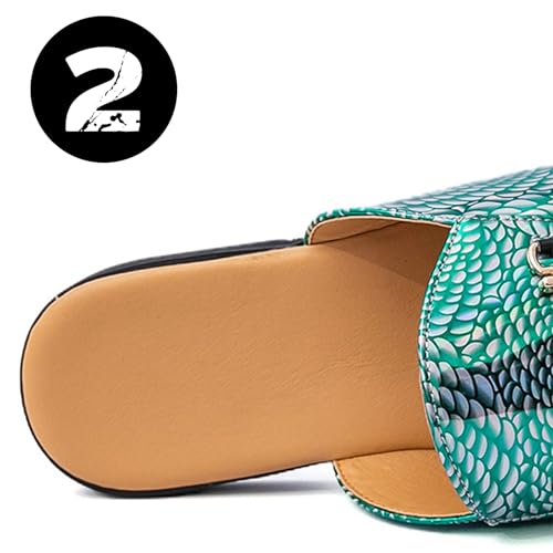 Men's Patent Leather Flats Slip-on Mules with Metal Chain Fashion Dress Backless Loafers Soft Non Slip Casual Slides Sandals4