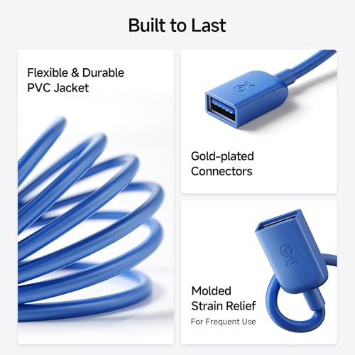 Cable Matters 2-Pack 5Gbps USB Extension Cable - 3ft, USB 3.0 Extension Cable, Male to Female USB3.0 Extender, Compatible with Webcam, VR Headset, Printer, Hard Drive, Blue