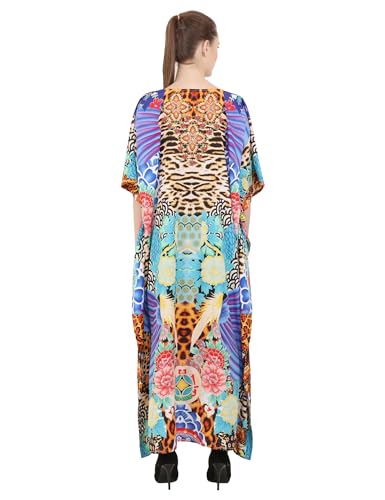 Image of Miss Lavish London Kaftan Dresses for Women,Beach Kaftan Coverups,Hawaiian Coverups for Women,Long Beach & Swimsuit Coverups,Plus Size African Caftan Dress,Moroccan Style Loungewear Multi 2XL