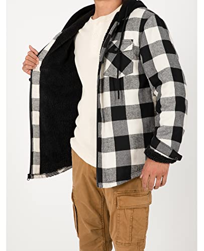 Image of ZENTHACE Mens Sherpa Lined Flannel Shirt Jacket with Hood,Full Zip | All Sherpa Lining,Adjustable Drawstring,4 Utility Pockets,Transitional Weather Layering Coat,Outdoor Walk,Casual Dailywear
