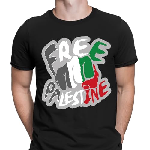 Free Palestine T-Shirt for Men & Women | Palestinian Flag Fist of Solidarity Apparel | Human Rights Supporter Tee #28 Black S