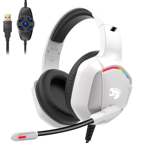 Image of 7.1 Gaming Headset with Microphone for Pc, Xbox One Series X /s, Ps4, Ps5, Switch, Stereo Wired Noise Cancelling Over-Ear Headphones with Mic, RGB, for Computer, Laptop, Mac, Nintendo (White Pro)