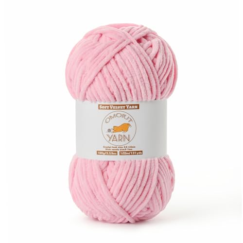Image of Fluffy Velvet Yarn for Crocheting, Chunky Chenille Baby Blanket Yarn for Crocheting, Soft Fuzzy Puzzle Yarn for Knitting, 100g /3.53oz Bulky Thick Amigurumi Crochet Yarns(Peach Pink)